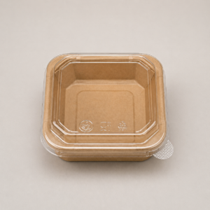 Kraft Square Container With PET Lid (125×125×36 mm)