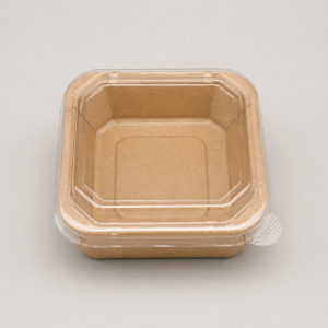 Kraft Square Container With PET Lid (180×180×70 mm)