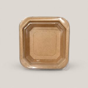 Kraft Square Container With PET Lid (140×140×35 mm)